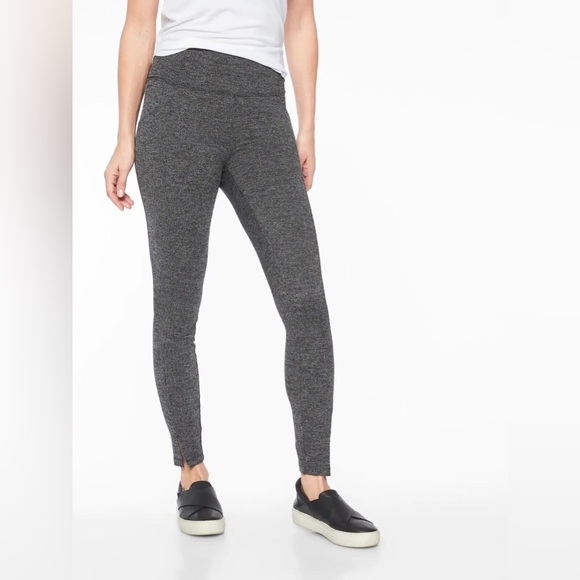 Athleta Black Herringbone Mercer Tight Mid Rise Stretch Pants - Picture 1 of 5